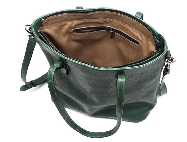 Abron Leather Tote Bag For Women- Green - Aaron Leather Goods