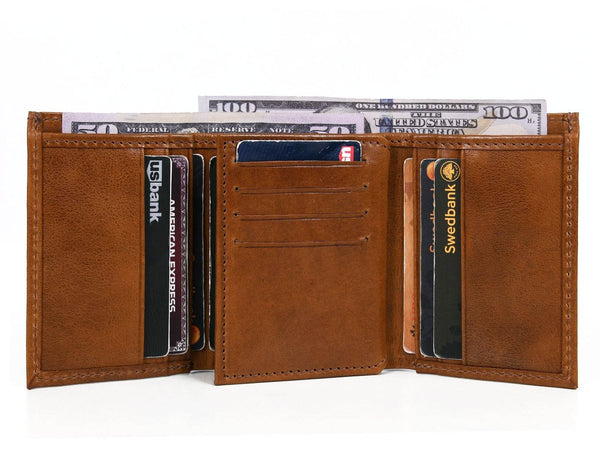 Fremont Leather Tri-fold Mens Wallet - Caramel - Aaron Leather Goods