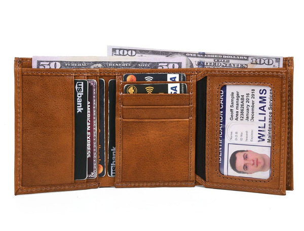 Fremont Leather Tri-fold Mens Wallet - Caramel - Aaron Leather Goods