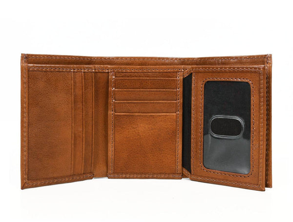 Fremont Leather Tri-fold Mens Wallet - Caramel - Aaron Leather Goods