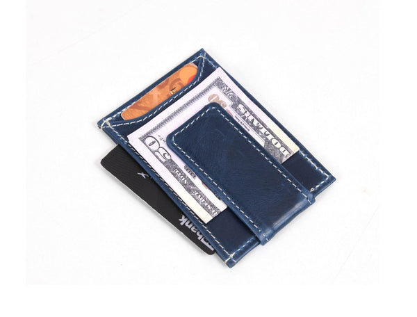 Sestao Leather Minimalist Money Clip Wallet - Royal Blue - Aaron Leather Goods