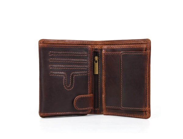 Fremont Leather Tri - fold Mens Wallet - Dark Brown - Aaron Leather Goods