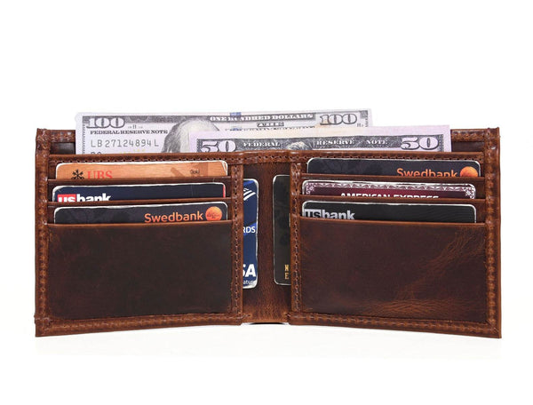 Wichita Leather Bi - fold Mens Wallet - Dark Brown - Aaron Leather Goods