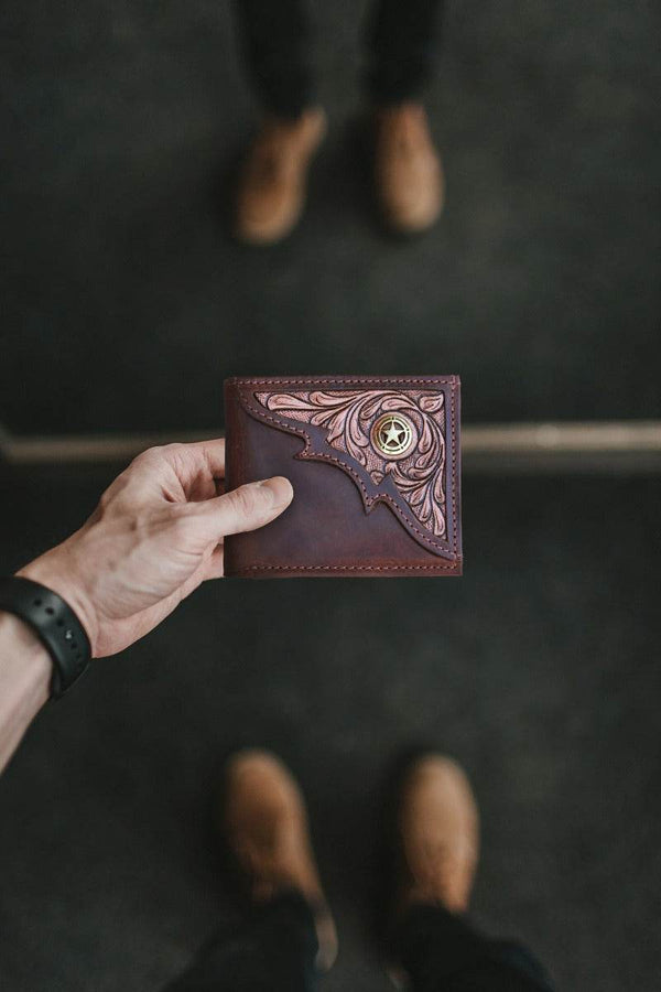Wichita Leather Bi - fold Mens Wallet - Dark Brown - Aaron Leather Goods