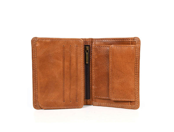 Toledo Leather Tri - fold Mens Wallet - Caramel - Aaron Leather Goods