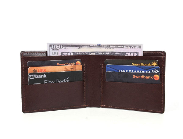 Wichita Leather Bi - fold Mens Wallet - Brown - Aaron Leather Goods