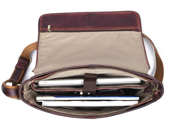 Boulder Leather Messenger Bag & Organizer Combo - Brown - Aaron Leather Goods