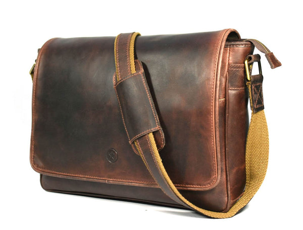 Boulder Leather Messenger Bag & Organizer Combo - Brown - Aaron Leather Goods