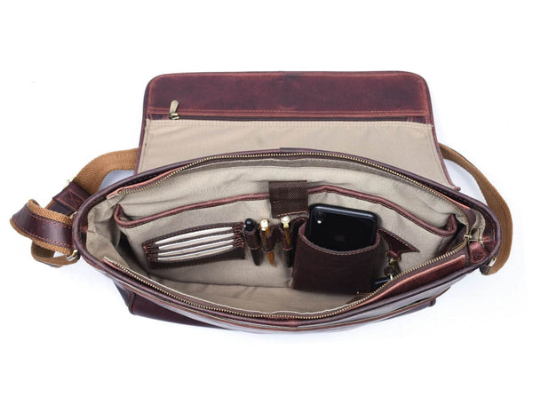 Savona Leather Messenger Bag - Walnut Brown - Aaron Leather Goods