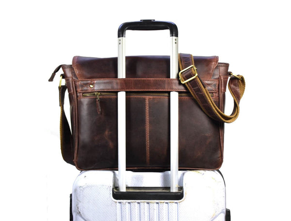 Boulder Leather Messenger Bag & Organizer Combo - Brown - Aaron Leather Goods