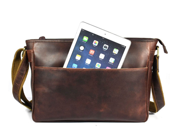 Boulder Leather Messenger Bag & Organizer Combo - Brown - Aaron Leather Goods