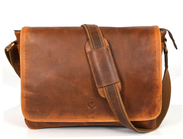 Boulder Leather Messenger Bag & Organizer Combo - Caramel - Aaron Leather Goods