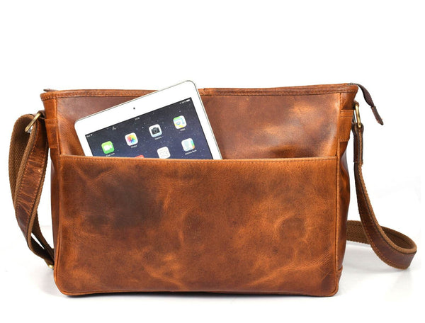 Boulder Leather Messenger Bag & Organizer Combo - Caramel - Aaron Leather Goods