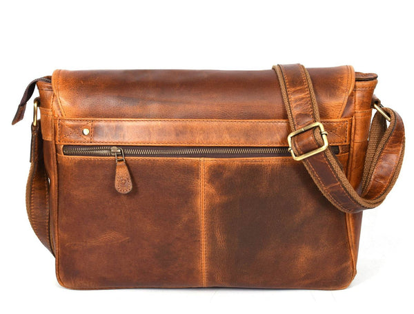 Savona Leather Messenger Bag - Caramel Brown - Aaron Leather Goods