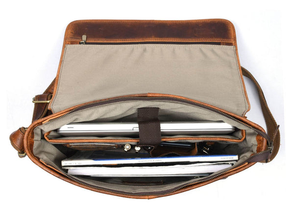 Boulder Leather Messenger Bag & Organizer Combo - Caramel - Aaron Leather Goods