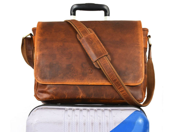 Savona Leather Messenger Bag - Caramel Brown - Aaron Leather Goods