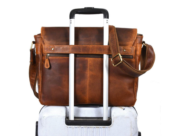 Savona Leather Messenger Bag - Caramel Brown - Aaron Leather Goods