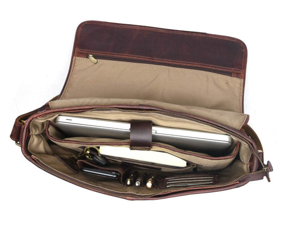 Boulder Leather Messenger Bag & Organizer Combo - Walnut - Aaron Leather Goods