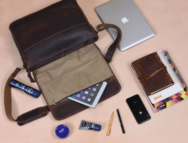Boulder Leather Messenger Bag & Organizer Combo - Walnut - Aaron Leather Goods