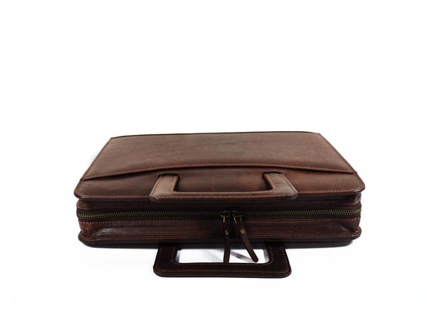Aaron Leather Goods leather Briefcase & Organizer Combo- Brown - Aaron Leather Goods