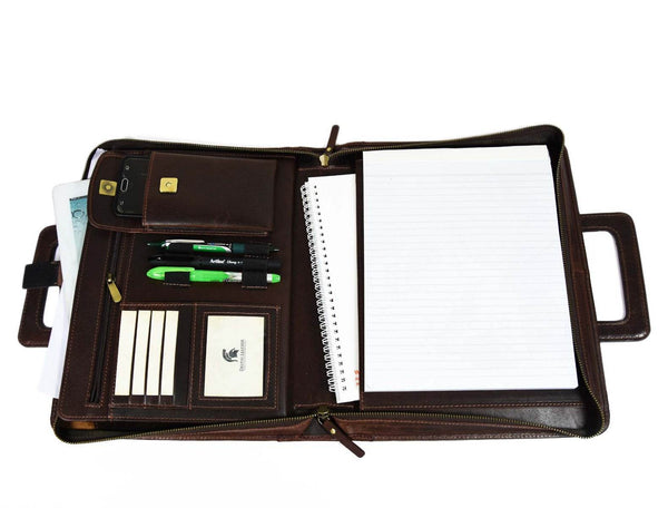 Aaron Leather Goods leather Briefcase & Organizer Combo- Brown - Aaron Leather Goods