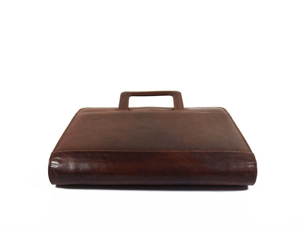 Aaron Leather Goods leather Briefcase & Organizer Combo- Brown - Aaron Leather Goods