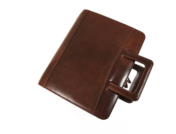 Aaron Leather Goods leather Briefcase & Organizer Combo- Brown - Aaron Leather Goods