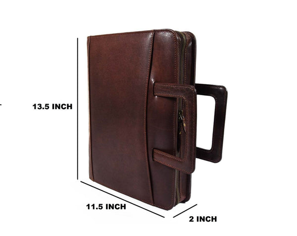 Aaron Leather Goods leather Briefcase & Organizer Combo- Brown - Aaron Leather Goods