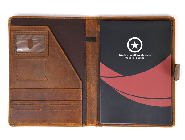 Aaron Leather Goods leather Briefcase & Organizer Combo- Brown - Aaron Leather Goods