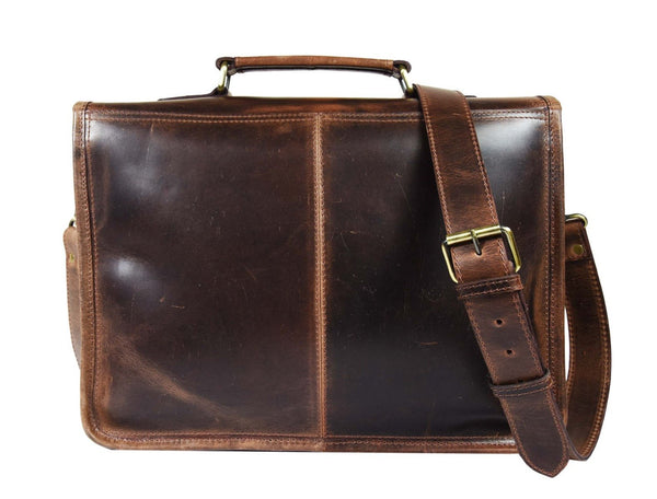 Ancona Leather Office Bag 15" - Dark Brown - Aaron Leather Goods