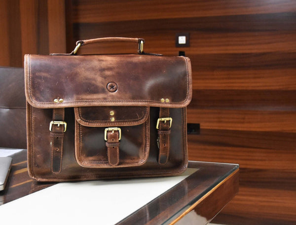 Ancona Leather Office Bag 15" - Dark Brown - Aaron Leather Goods