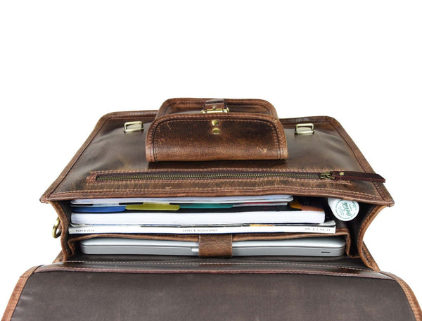 Ancona Leather Office Bag 15" - Dark Brown - Aaron Leather Goods