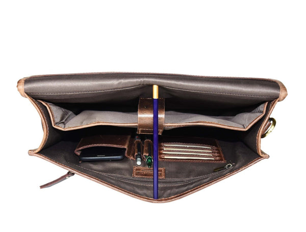 Ancona Leather Office Bag 15" - Dark Brown - Aaron Leather Goods