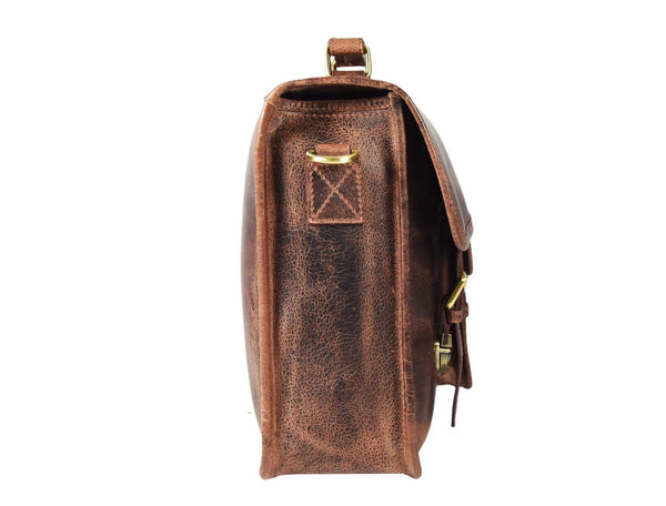 Ancona Leather Office Bag 15" - Brown - Aaron Leather Goods