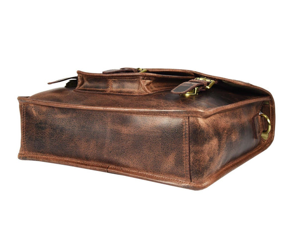 Ancona Leather Office Bag 15" - Brown - Aaron Leather Goods