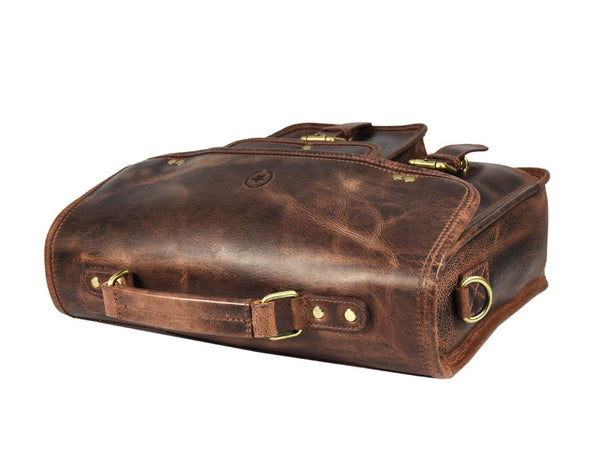 Ancona Leather Office Bag 15" - Brown - Aaron Leather Goods