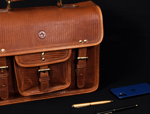 Ancona Leather Office Bag 15" - Gingerbread - Aaron Leather Goods