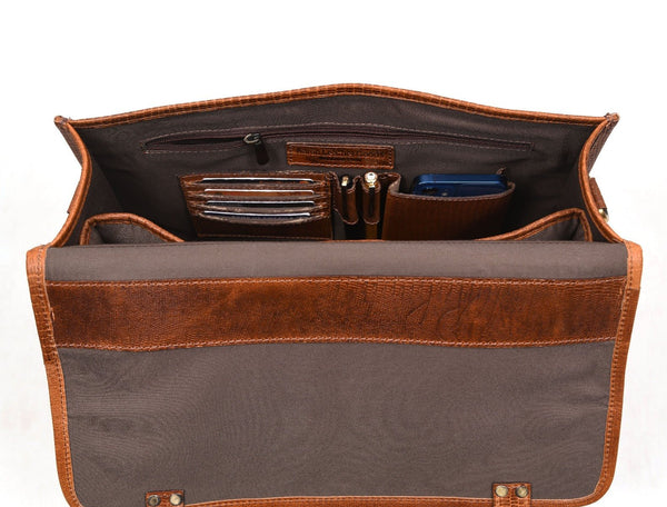 Ancona Leather Office Bag 15" - Gingerbread - Aaron Leather Goods