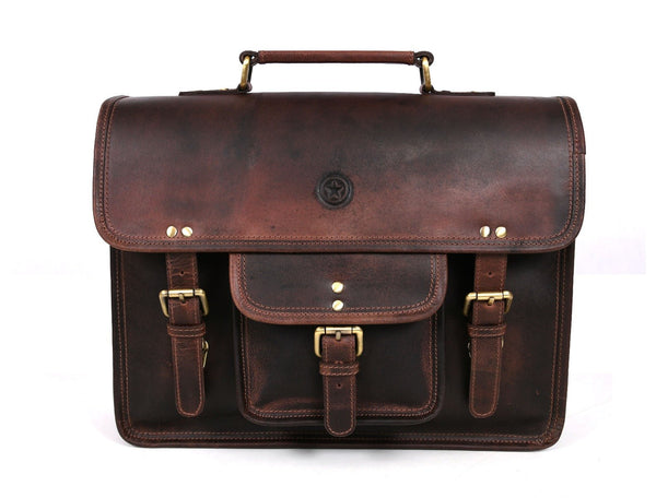 Ancona Leather Office Bag 15" - Walnut - Aaron Leather Goods