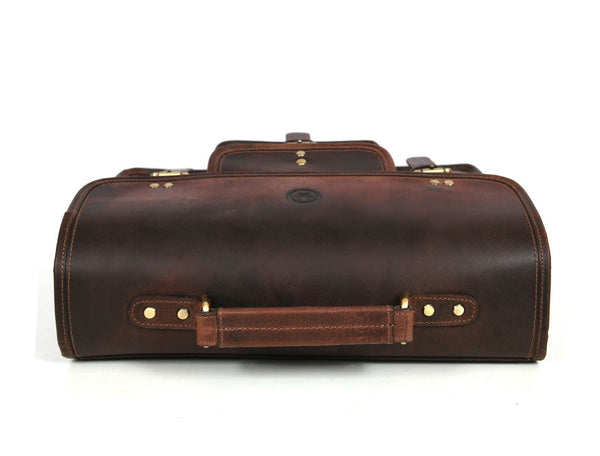 Ancona Leather Office Bag 15" - Walnut - Aaron Leather Goods