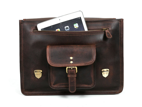Ancona Leather Office Bag 15" - Walnut - Aaron Leather Goods
