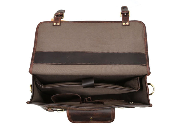 Ancona Leather Office Bag 15" - Walnut - Aaron Leather Goods