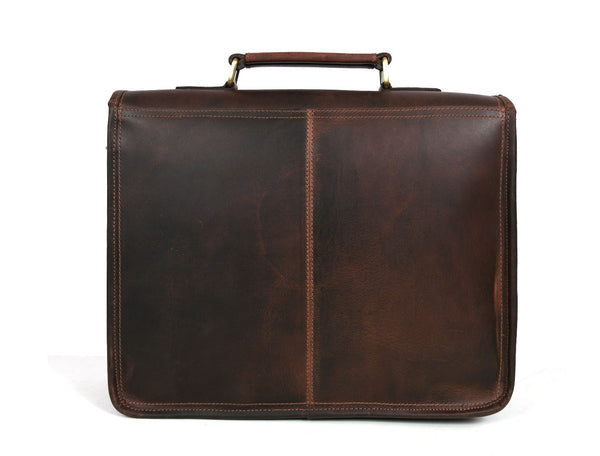 Ancona Leather Office Bag 15" - Walnut - Aaron Leather Goods