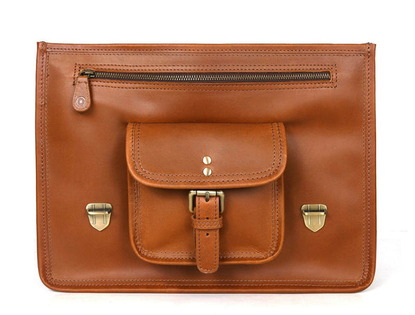 Aaron Leather Goods leather Briefcase & Organizer Combo- Brown - Aaron Leather Goods