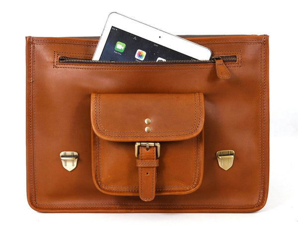 Aaron Leather Goods leather Briefcase & Organizer Combo- Brown - Aaron Leather Goods