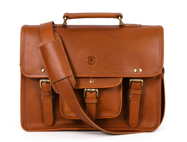 Aaron Leather Goods leather Briefcase & Organizer Combo- Brown - Aaron Leather Goods