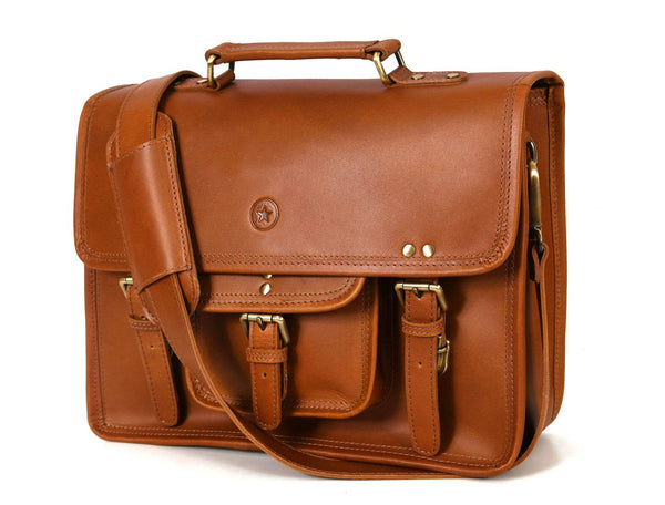 Aaron Leather Goods leather Briefcase & Organizer Combo- Brown - Aaron Leather Goods