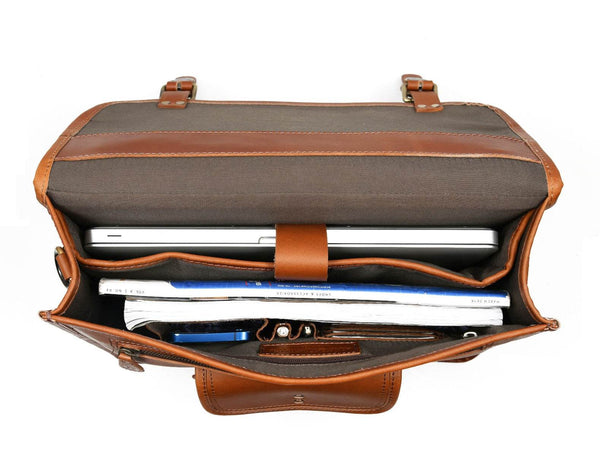 Aaron Leather Goods leather Briefcase & Organizer Combo- Brown - Aaron Leather Goods