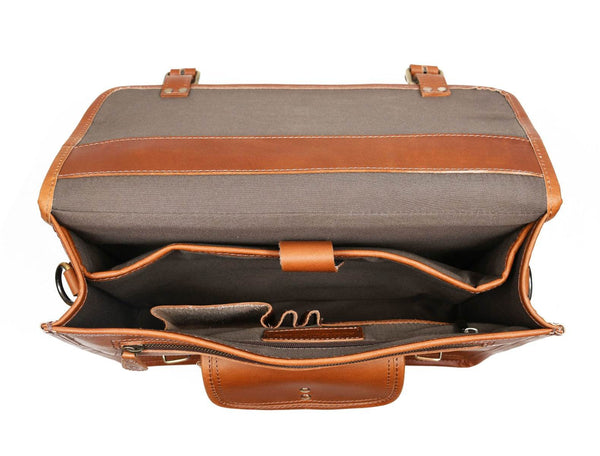 Aaron Leather Goods leather Briefcase & Organizer Combo- Brown - Aaron Leather Goods