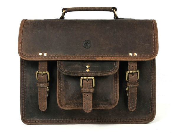 Aaron Leather Goods leather Briefcase & Organizer Combo- Brown - Aaron Leather Goods